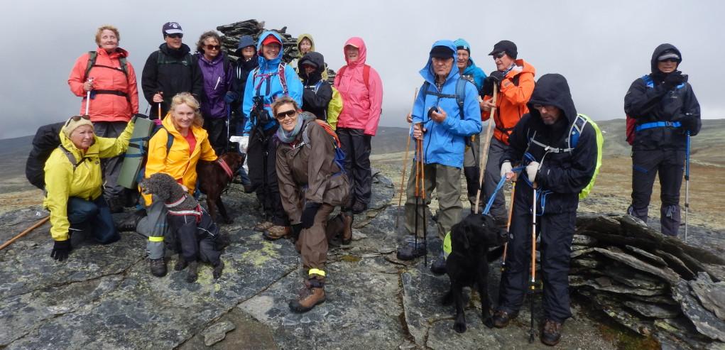 Bilde av gjengen på toppen av Steinbuehøen som er på over 1500 meter